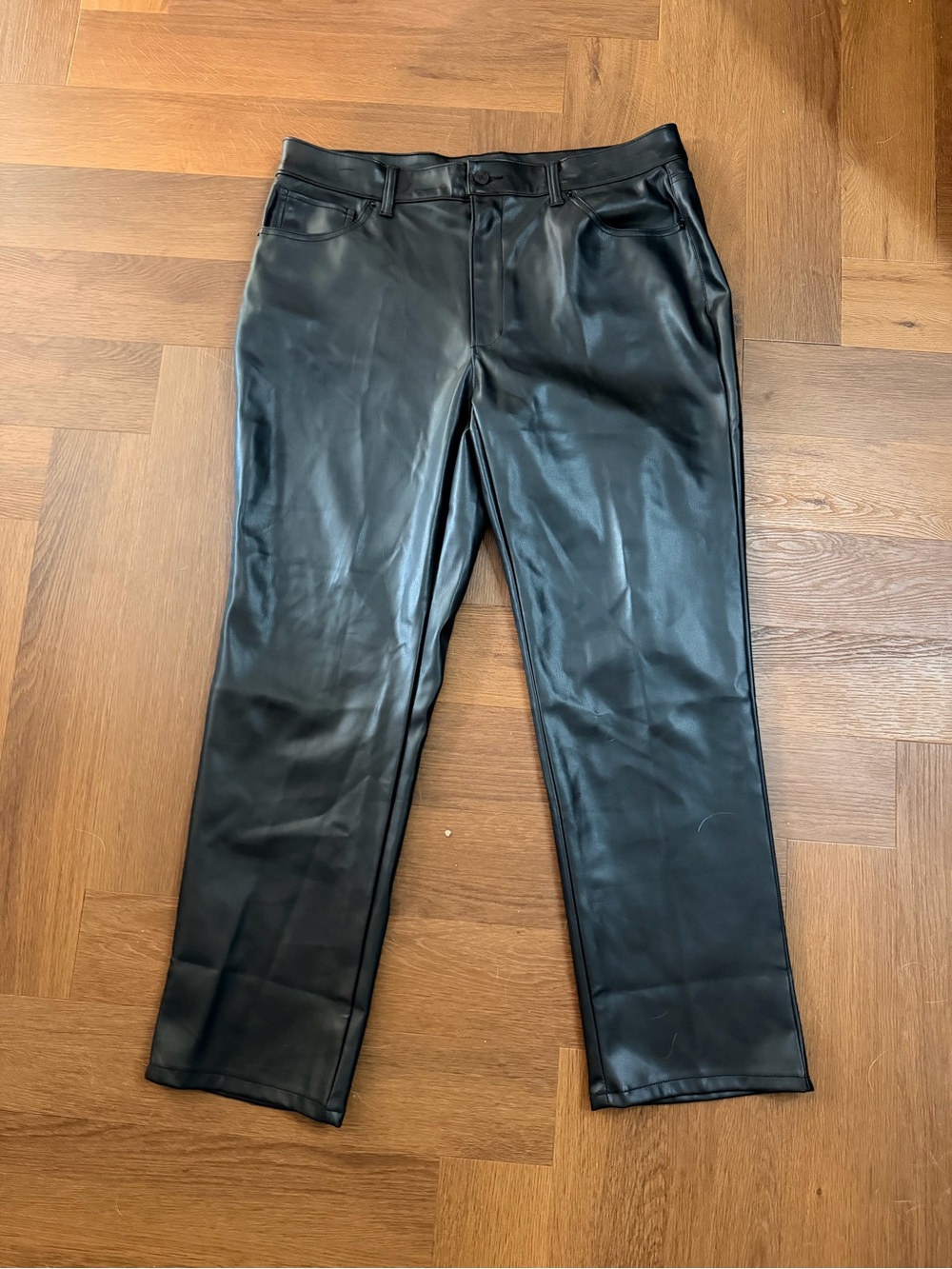 Time and Tru Black Faux Leather Straight Leg Pants Size 16